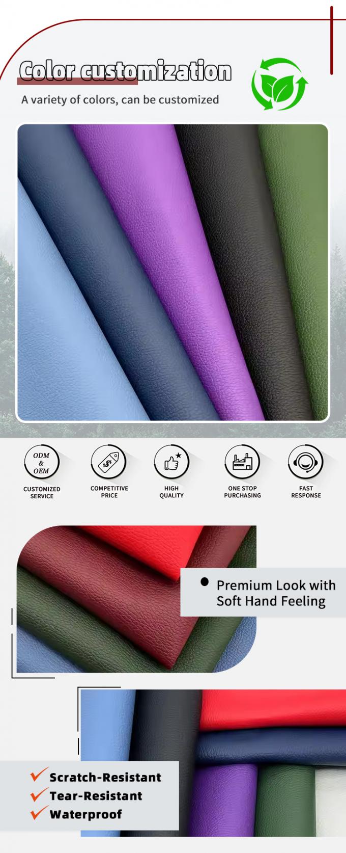 D90 نسيج الجلد المزيف المنسوج من ليتشي 150 سم عرض PVC الجلد الاصطناعي للصوفا الكيس الكرسي سيارات أقدام فرشاة أثاث 4