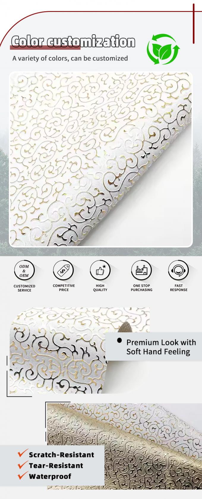 جلد صناعي صناعي منقوش بنمط ذهبي من مادة PVC لتغليف الحقائب والصناديق والأحذية ودفتر الملاحظات والقماش 4