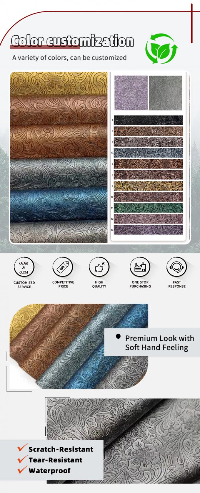 جلد صناعي منقوش بنمط زهور PVC للمحافظ والصناديق والأحذية ودفاتر الملاحظات والحقائب الزخرفية - مواد جلد صناعي متينة 4