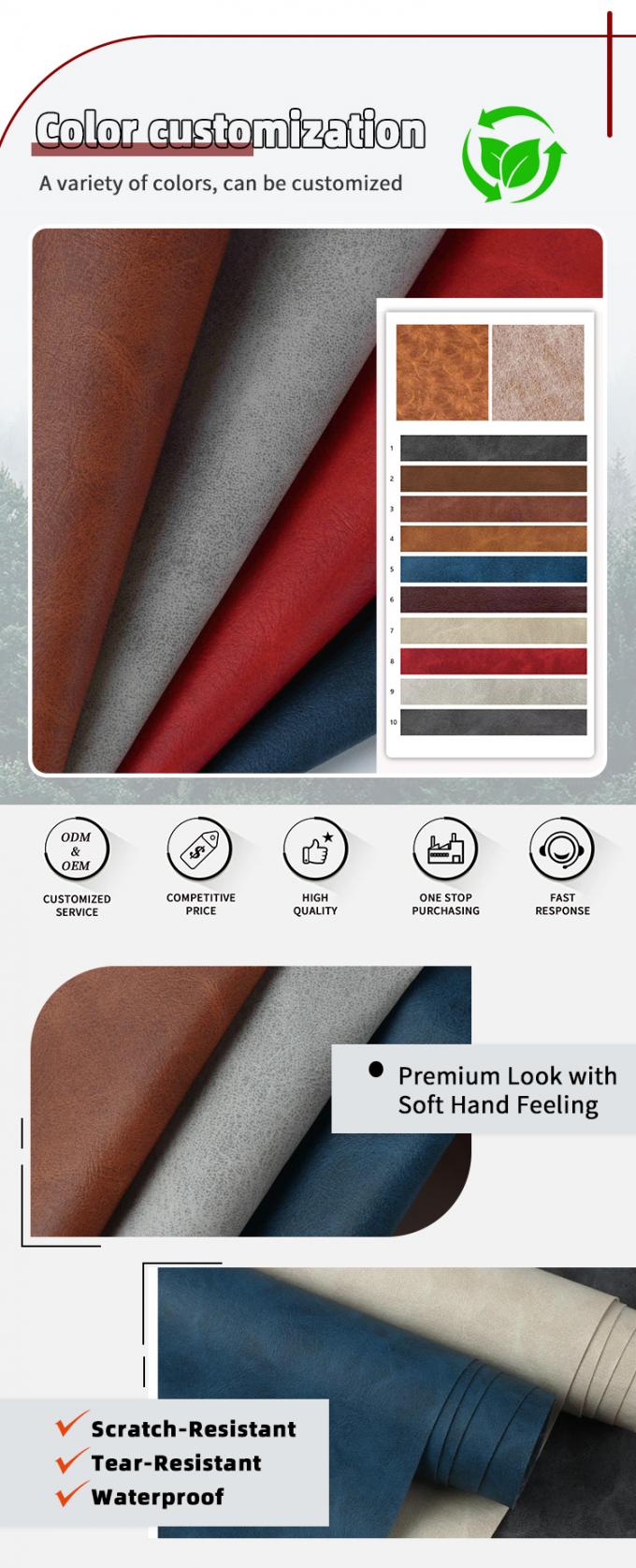 Crazy Horse Grain PVC Printed Synthetic Leather for Decorative Notebook Table Mat Phone Shell Faux Leather Fabric. Bags Lining 4