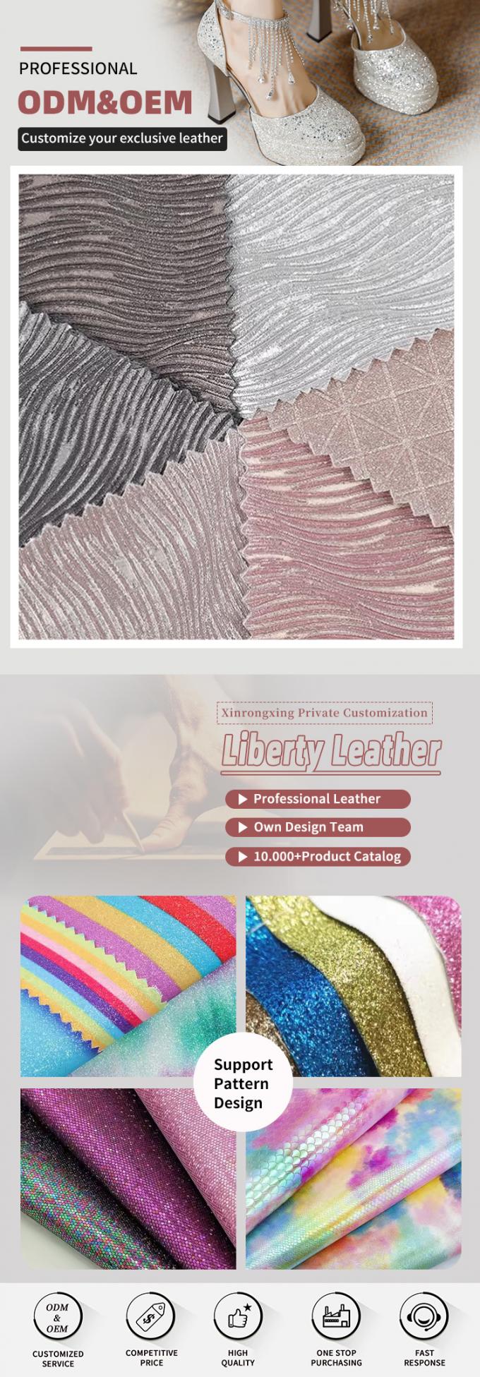 نسيج جلد صناعي لامع لامع من البولي يوريثين المرن منقوش لامع للأحذية والحقائب والقوس والحرف والقبعات من جلد صناعي 4